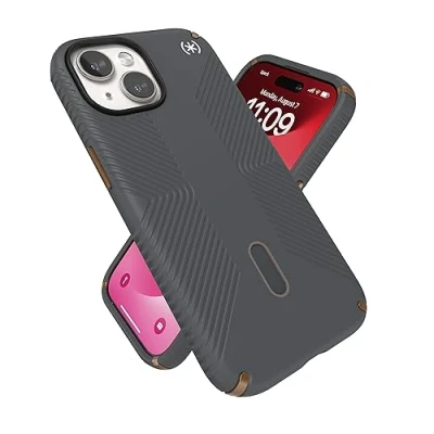 Image de Speck Coque pour iPhone 15, Verrouillage antidérapant ClickLock, Compatible MagSafe, Poignée de Protection Contre Les Chutes 14, 13 6,1 Pouces Presidio2 Gris