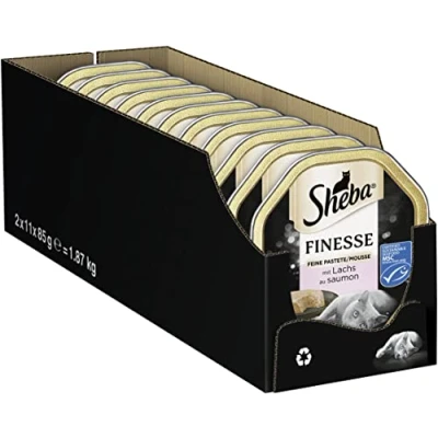 Image de Sheba Finesse Pâte Fine Nourriture Humide pour Chat dans Un Bol Mousse au Saumon (MSC) 22 x 85 g