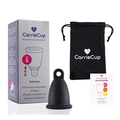 Image de Coupe menstruelle CarrieCup, de grande taille, made in Germany, sans BPA, alternative aux tampons et serviettes hygiéniques, silicone, avec sachet violet inclus