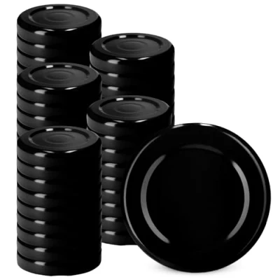 Image de KADAX Lot de 50 couvercles à visser Diamètre : 48 mm En métal Avec 4 dents d&#039;encliquetage Noir