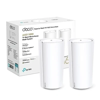 Image de TP Link Deco WiFi 6E Mesh AXE11000Mbps XE200(2 pack),Tri bande,Couverture de 600 m², Idéal pour les grandes maisons, 1 port 10 Gbps+2 ports Gigabit, Profitez au maximum votre abonnement Fibre