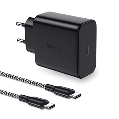 Image de Glosole Chargeur Rapide USB C 45 W Ultra avec Câble de Charge 2 m 5 A pour Samsung Galaxy S22 Ultra/ S22+/S22/Note 10 +/Note 20/S20/S21, Tab S7/S7+/S8/S8+/S8 Ultra, GLO CHARGER 45W 2MLABEL