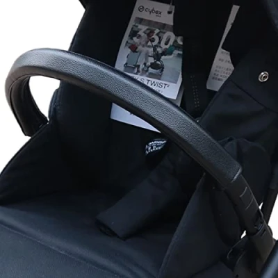 Image de gogolotom Housse de poignée poussette en cuir synthétique compatible avec Cybex Eezy S Twist (+) 2, manchon landau amovible fermeture éclair (pour tour lit bébé, noir)
