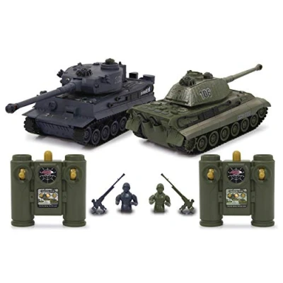Image de Jamara 403635 Char Tiger Battle Set de 2,4 GHz avec indicateur dommages simulé (panne moteur, combat et incapacité conduite), extrêmement maniable, feu secours, fusil machine/fusil Vert/noir