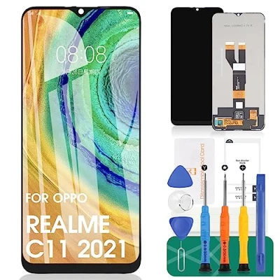 Image de Écran de remplacement pour Oppo Realme C11 2021 C20 LCD C21 tactile Digitizer Assemblée RMX3231 Kits réparation (noir)