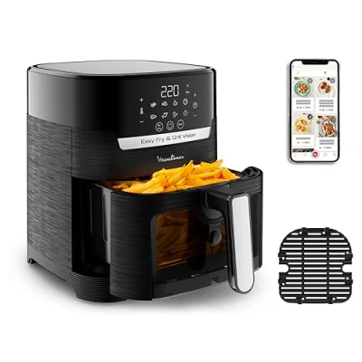 Image de Moulinex Easy Fry &amp; Grill Vision Friteuse sans huile + Grill, Capacité 4,2 L, Jusqu&#039;à 6 personnes, 8 programmes automatiques, Fenêtre amovible, Écran tactile, air fryer EZ506820