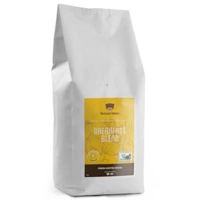 Image de Brown Bear Breakfast Blend Café en Grains pour Le Petit Déjeuner, Torréfaction Légère, 1 kg Light Roast Coffee Beans, 5 % des ventes sont reversés à l&#039;association Free the Bears