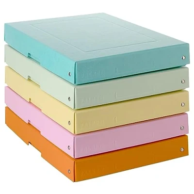 Image de Falken Ref. 22001952000F PureBox Pastel Lot de 5 boîtes rangement avec couvercle emballage cadeau sans plastique format A4 H 40 mm poignée découpée entourée d&#039;un ruban assorties