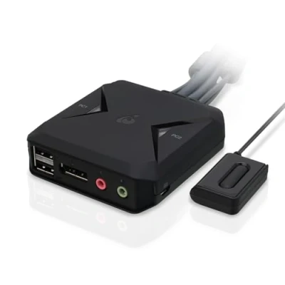Image de IOGEAR Commutateurs KVM DisplayPort USB 4K@30Hz avec câble et télécommande, 2 PC vers 1 moniteur, Plug and Play, audio HD 7.1, DisplayPort1.1 compatible HDCP, Windows, Mac Linux