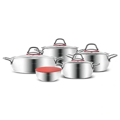 Image de Karaca Emirgan XL Set de 10 casseroles pour induction en acier avec couvercle rangement