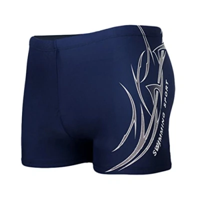 Image de HHD® Maillot de Bain, Slip Bain pour Homme en Bonne élasticité materiau High Tech Broderie Trunks Boxers Short avec Avant Tie Plage/Sport/Natation/Plongée (M, Bleu)