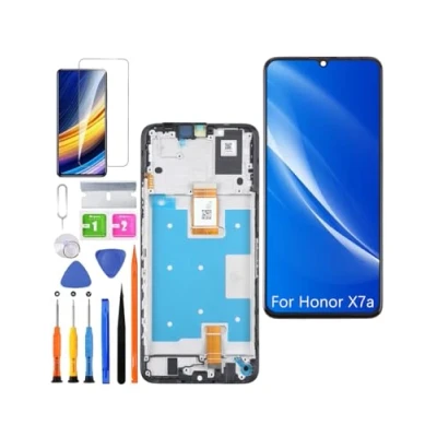 Image de HLYGZX Écran de rechange d&#039;origine pour Honor X7a LCD, RKY LX1 LX2 LX3 Kit pièces réparation (noir avec cadre)