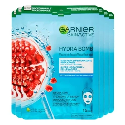 Image de Garnier SkinActive Hydra Bomb Masque Visage Super Hydratant et Repulpant en Tissu avec Grenade Acide Hyaluronique Formule Vegan 6 Masques Jetables