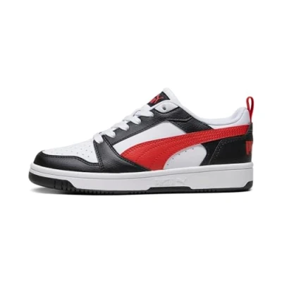 Image de Puma Rebound V6 JR Unisex Baskets basses pour enfants, Taille: 35.5, White/for all time red/black Imitation cuir haute qualité