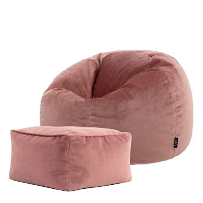 Image de Icon Pouf Poire et Tabouret Pouf, Aurora, Rose Poudre, Velours, Salon Repose Pieds, Adulte avec Remplissage