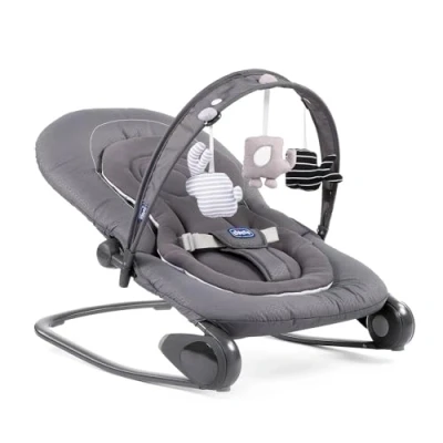 Image de Chicco Hooplà Transat Enfant Évolutif pour Bébé de la Naissance à 18 kg, Position Fixe ou Bascule, avec Barre Jeu, Dossier Réglable et Coussin Réducteur, Fermeture Compacte Moon Grey