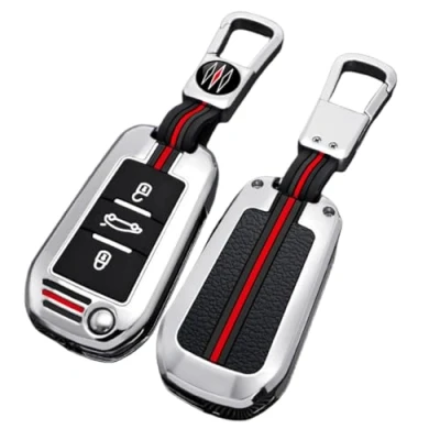 Image de Happyit Cas de Couverture Clé Voiture en Alliage Zinc pour Peugeot 3008 208 308 508 408 307 4008 Citroen C4 C4L C3 C6 XR Picasso DS3 DS4 DS5 3 Boutons (B, Argent)
