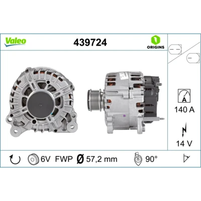 Image de VALEO 439724 Alternateur 14V 140A VOLKSWAGEN: Touran I, Polo V 3/5 portes, Tiguan AUDI: Q3, A3 Sportback, A4 B8 Avant, SEAT: Leon II portes