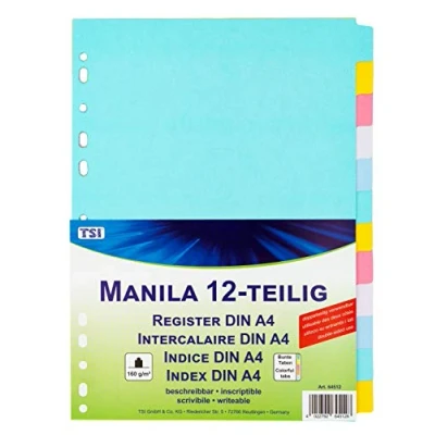Image de TSI Intercalaires en carton manille solide 12 pièces Avec onglets colorés Inscriptible Numéro d&#039;article : 64512