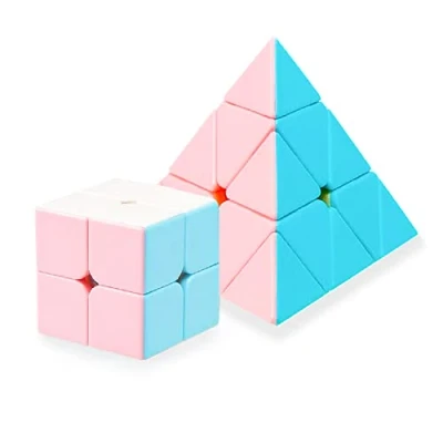 Image de Pack 2 Cube Magique Couleurs Pastel, Lisse sans Autocollants, Holy Hand Legend Macaron, Correction des pannes et Rotation Facile, Speedcubing, Puzzle 3D, Coins Ronds