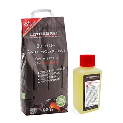 Image de Lotusgrill Charbon de Bois hêtre 2,5 kg Sac avec brûleure à pâte 200 ML, Deux Développé pour raucharmes grillades
