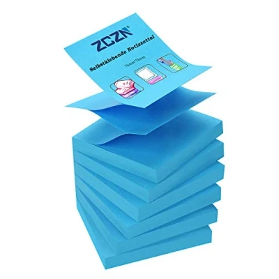 Image de ZCZN Z Notes, Lot de 6 blocs Notes autocollantes 76 x mm, 80 feuilles par bloc 480 Bleu