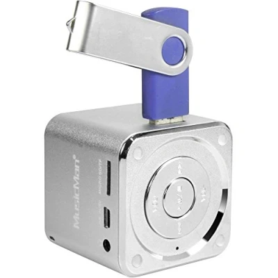 Image de MusicMan Mini Soundstation Enceinte Portable Lecteur MP3, USB, Prise en Charge de Carte MicroSD, 5 Heures Temps Lecture Batterie Rechargeable Idéal pour voyager (Argent)