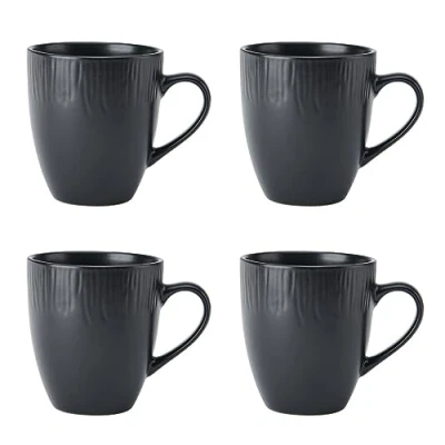 Image de Mikasa Jardin Midnight Set de 4 tasses, noir, 420ml Tasses en grès pour le thé et café Emballage cadeau lavable au lave vaisselle