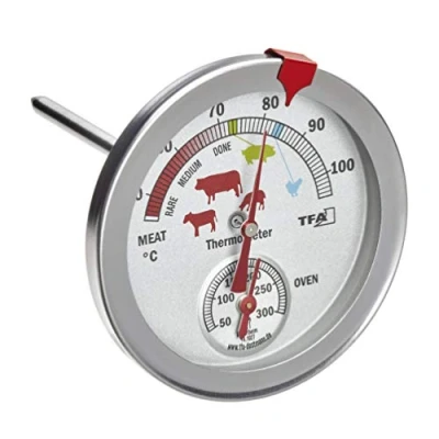 Image de TFA Dostmann Thermomètre de four analogique, 14.1027, en acier inoxydable, pour cuisson/grill, résistant à la chaleur, avec différents niveaux cuisson, argenté
