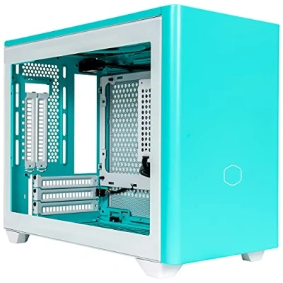 Image de Cooler Master MasterBox NR200P Boîtier PC Mini Tour ITX, Panneau Latéral en Verre Trempé, Options de Refroidissement Supérieures, Affichage GPU Vertical, Accessibilité à 360 Degrés Sans Outil, Cyan