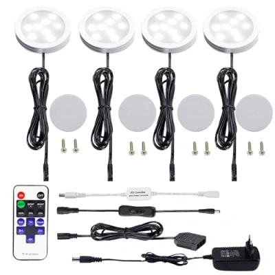 Image de AIBOO LED Gradable Cuisine Sous Armoire Lumière avec Télécommande RF Sans Fil,Éclairage Encastré pour à LED,Prise Européenne,4 Paquets Lumières 12V 8W Affichage (Blanche Froide6000K)