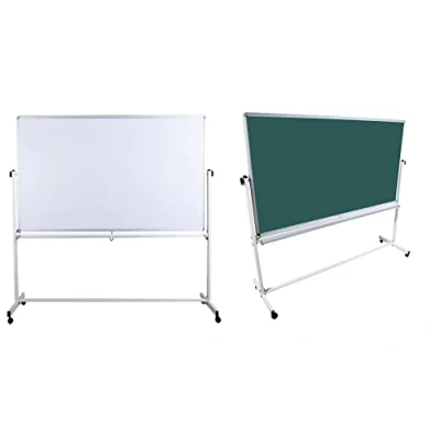 Image de Dynamic Wave 120 x 90cm Tableau blanc et à craie, mobile 2 faces pivotan, magnétique, Avec support roulettes, cadre en aluminium