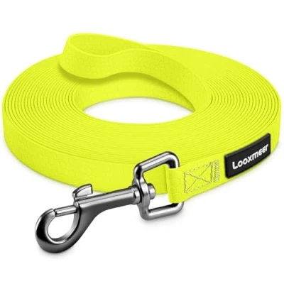 Image de Looxmeer Longe pour Chien, 3 m/5m/7m/10m/15m/20m/25m/30m, Laisse Chien avec Poignée et Sac de Rangement, Laisses Étanches Chiens Dressage Toutes Tailles, Longue Robuste (Jaune)