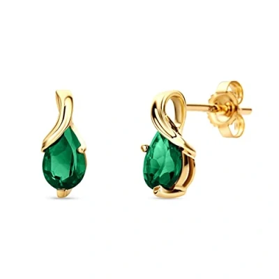 Image de Orovi Bijoux Femmes Boucles d&#039;Oreilles poires avec Pierre Précieuse Émeraude vert pendantes en Or Jaune 9 Carat / 375