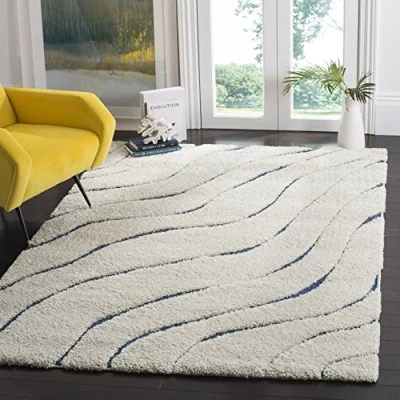 Image de Safavieh shag Raton Grand Tapis de Salon rectangulaire pour Une Utilisation en intérieur, Polypropylène, Crème/Bleu, 120 X 180 cm