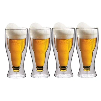 Image de Maxxo Verres à Bière Double Paroi 4X 35cl Thermos Fait la Main en Verre Borosilicate Resistant Idéal pour Sodas Eau Boissons Chaudes et fraudes (350 ML)