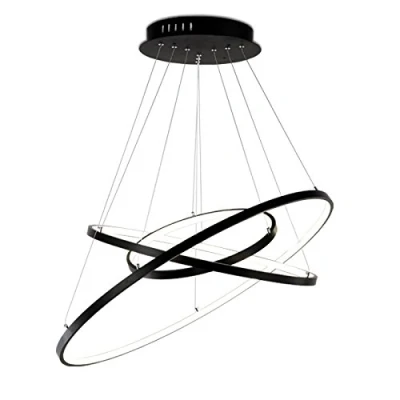 Image de TonHan 2130Black 3 2130 Anneaux Luminaire LED avec télécommande Couleur de la lumière et luminosité réglables Abat jour acrylique noir laqué (2130Black 80 x 60 40 cm)