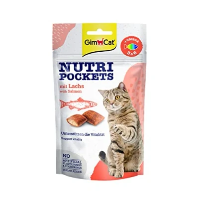 Image de GimCat Nutri Pockets au saumon Friandise croustillante pour chats, fourrée de crème et d&#039;ingrédients fonctionnels 1 sachet (1 x 60 g)