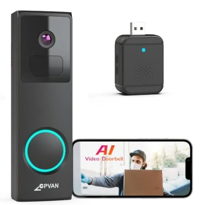Image de CPVAN Sonnette Vidéo sans Fil avec Carillon Intelligente 1080P Fhd Analyse AI, Audio Bidirectionnel, Détection De Mouvement Pir pour L&#039;Extérieur, Antivol, Alertes Instantanées