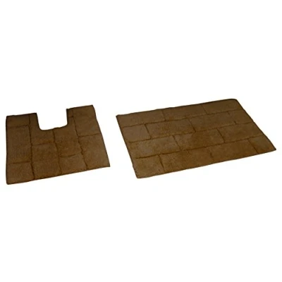 Image de Rapport Ensemble Tapis de Bain et Contour WC Carrelage Coton Chocolat 80 x 50 2 cm