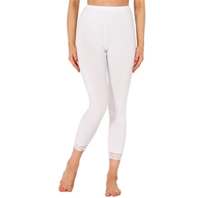 Image de Merry Style Leggings pour femmes 7/8 Confortables avec dentelle en viscose MS10 342 (Blanc,S)