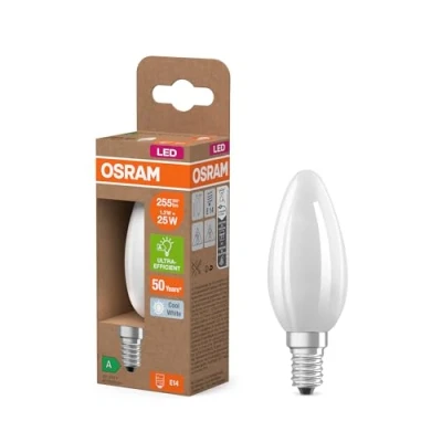 Image de OSRAM de forme Edison classique, avec filament LED décoratif, classe d&#039;efficacité énergétique A, E27, 2,2 W, 470 lm, 4000 K, blanc froid. Sans échauffement, 100% d&#039;éclairage immédiat.