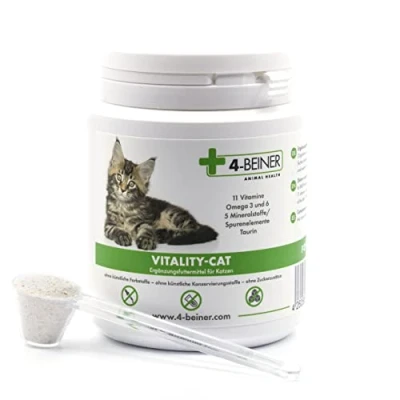 Image de 4 BEINER Vitality Cat, 11 vitamines pour Chats Plus oméga 3, 6, Zinc, sélénium, manganèse, cuivre, Fer, Taurine, multivitamines Chat, Poudre