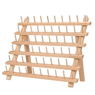 Image de Kurtzy Support Bobine en Bois Stand Organisateur 60 Bobines avec Crochets Muraux Debout ou Suspendu Porte de Hêtre pour Broderie, Matelassage et Fil a Coudre