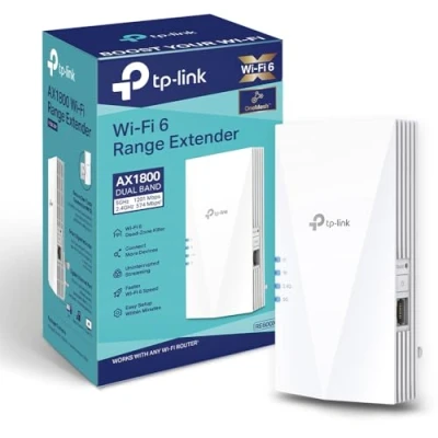 Image de TP Link AX1800 Dual Band Wi Fi 6 Range Extender, Broadband/Wi Booster/Hotspot with 1 Gigabit Port, Built In Access Point Mode, Easy Setup, UK Plug (RE600X)