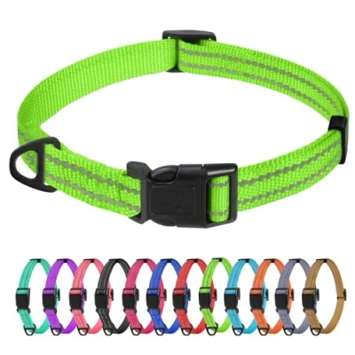 Image de TagME Collier pour Chien, en Nylon Réfléchissant Réglable Classique Convient Chiot, Vert, 1.5cm Largeur