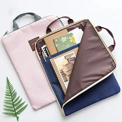 Image de A4 Multifonctionnel Classeur de documents en toile avec fermeture éclair étanche Sac rangement poignée pour papiers, stylos, livres et tablettes