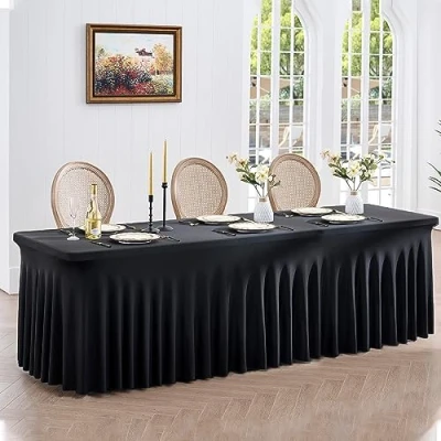 Image de Nappe en élasthanne extensible pour table rectangulaire de 243 cm, noire et infroissable, lavable rectangulaire, fêtes, événements, mariages, banquets, x 76 74 cm (L l