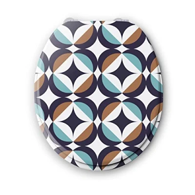 Image de BENKI Lunette De Toilette Pattern Abattant WC Avec Frein Chute En Bois Charnières Acier Inoxydable &amp; Ajustables Forme Universelle