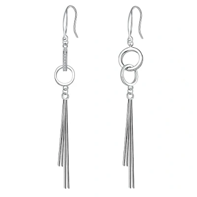 Image de J.MUEN Boucles D&#039;oreilles Longue Pompon Argent Sterling 925 pour femme avec cercle creux et 3A zircones cubiques, Pendantes femmes coffret cadeau
